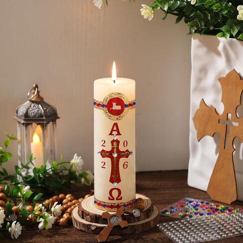 Nuanchu 1 مجموعة شمعة الصلاة الكاثوليكية غير مكتملة DIY عيد الميلاد 2026 حمل الله عيد الفصح شمعة Cirios Religiosos Catolicos الدينية ألفا الصليب الأغنام المعمودية الكنيسة Cirio Pascual Sirios Catolicos in Saudi Arabia