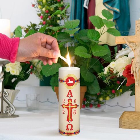 Nuanchu 1 مجموعة شمعة الصلاة الكاثوليكية غير مكتملة DIY عيد الميلاد 2026 حمل الله عيد الفصح شمعة Cirios Religiosos Catolicos الدينية ألفا الصليب الأغنام المعمودية الكنيسة Cirio Pascual Sirios Catolicos in Saudi Arabia