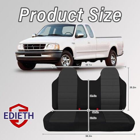 Heavy-Duty & Machine Washable Front Bench Seat Cover for Ford F150 F250 F350 1992 1993 1994 1995 1996 1997 1998 Composite Sponge Fabric with Molded Headrests, No Center Armrest Fit - Black in Kuwait