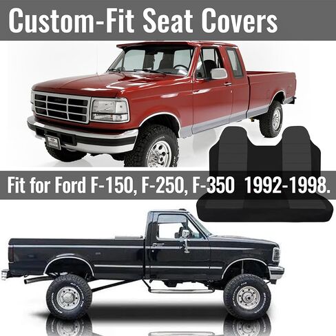 Heavy-Duty & Machine Washable Front Bench Seat Cover for Ford F150 F250 F350 1992 1993 1994 1995 1996 1997 1998 Composite Sponge Fabric with Molded Headrests, No Center Armrest Fit - Black in Kuwait