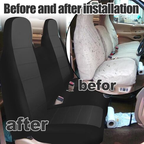 Heavy-Duty & Machine Washable Front Bench Seat Cover for Ford F150 F250 F350 1992 1993 1994 1995 1996 1997 1998 Composite Sponge Fabric with Molded Headrests, No Center Armrest Fit - Black in Kuwait