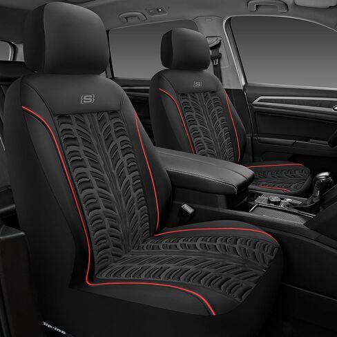 Skechers Slip-Ins Seat Covers, Memory Foam 3D Tyre Embossed Leather Car Seat Covers Front Seats Airbag Compatible, Universal Automotive Comfort for Most Cars, Vans, Trucks, SUV,Red in Saudi Arabia