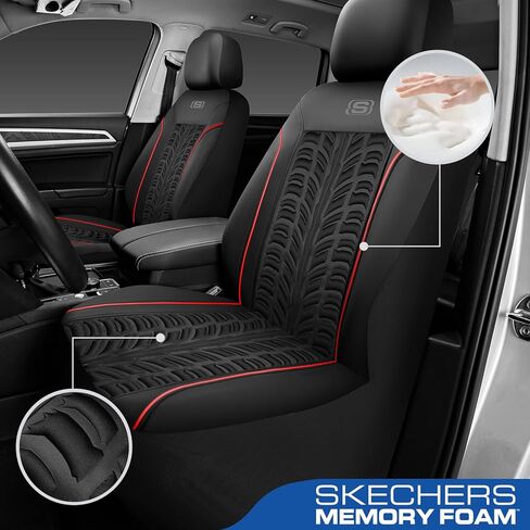 Skechers Slip-Ins Seat Covers, Memory Foam 3D Tyre Embossed Leather Car Seat Covers Front Seats Airbag Compatible, Universal Automotive Comfort for Most Cars, Vans, Trucks, SUV,Red in Saudi Arabia