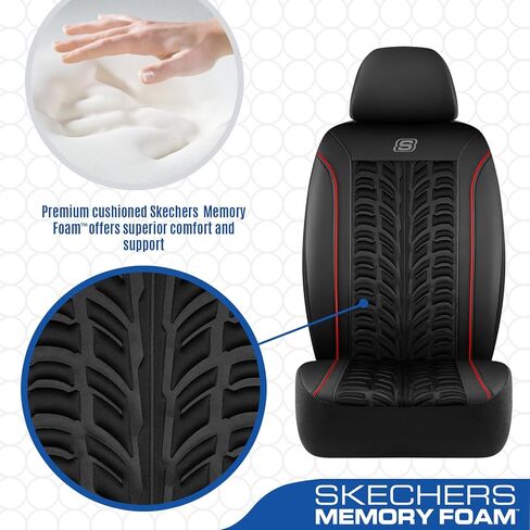 Skechers Slip-Ins Seat Covers, Memory Foam 3D Tyre Embossed Leather Car Seat Covers Front Seats Airbag Compatible, Universal Automotive Comfort for Most Cars, Vans, Trucks, SUV,Red in Saudi Arabia