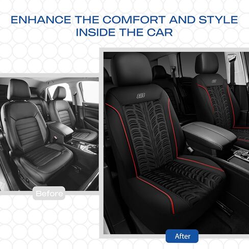 Skechers Slip-Ins Seat Covers, Memory Foam 3D Tyre Embossed Leather Car Seat Covers Front Seats Airbag Compatible, Universal Automotive Comfort for Most Cars, Vans, Trucks, SUV,Red in Saudi Arabia