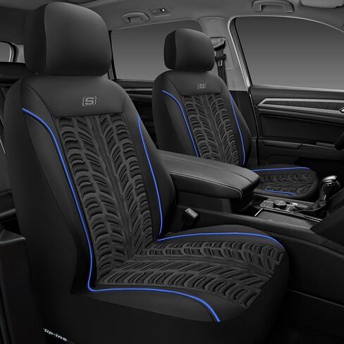 Skechers Slip-Ins Seat Covers, Memory Foam 3D Tyre Embossed Leather Car Seat Covers Front Seats Airbag Compatible, Universal Automotive Comfort for Most Cars, Vans, Trucks, SUV,Red in Saudi Arabia
