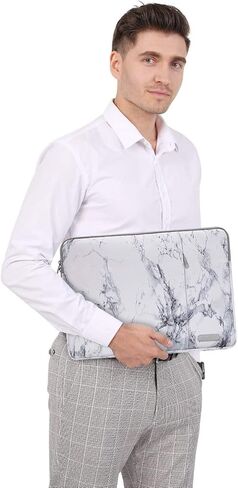 حافظة كمبيوتر محمول MOSISO مقاس 13-14 بوصة، حافظة كمبيوتر محمول 13.3 بوصة متوافقة مع MacBook Air 13 13.3 13.6/Pro 13/Pro 14، HP Dell ASUS Lenovo، حقيبة رخامية من البوليستر مع جيب، رخام أبيض in Kuwait