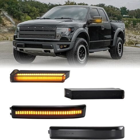 4 قطعة مرآة جانبية LED متتابعة مجموعة ضوء إشارة الانعطاف متوافقة مع 2009-2014 Ford F150 2010-2014 Raptor، عدسة مدخنة ملحقات مؤشر الوامض الكهرماني الديناميكي in Saudi Arabia