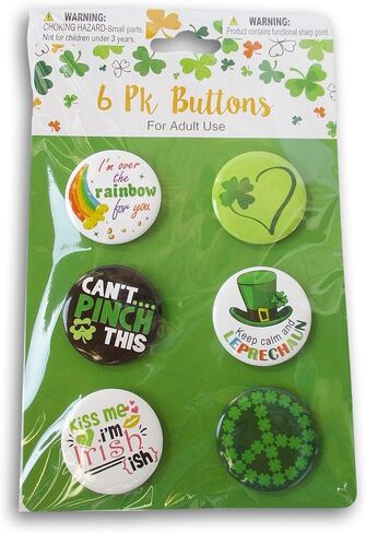 St. Patrick's Day Button Pins - 1.5 Inch Across - 6 Pieces in Saudi Arabia