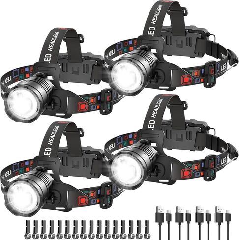 Rechargeable Headlamp High Lumen, 3000L Super Bright Head Lamp, 90° Rotatable Head Lights for Forehead, Adjustable Focus Headlight Flashlight, 4Modes LED Headlamps for Adults Hardhat Camping (2Pack) in Saudi Arabia