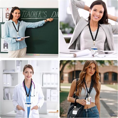Scrunchie Lanyard Set for Double Wear: Long Neck & Short Wristlet with Key Rings. Stretchy Teacher Lanyard with ID Holder for Office, Nurse, School – Includes Essential Keychain Clips(Black) in Saudi Arabia