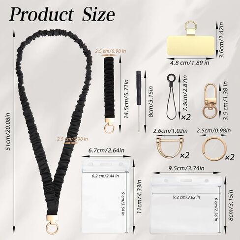 Scrunchie Lanyard Set for Double Wear: Long Neck & Short Wristlet with Key Rings. Stretchy Teacher Lanyard with ID Holder for Office, Nurse, School – Includes Essential Keychain Clips(Black) in Saudi Arabia