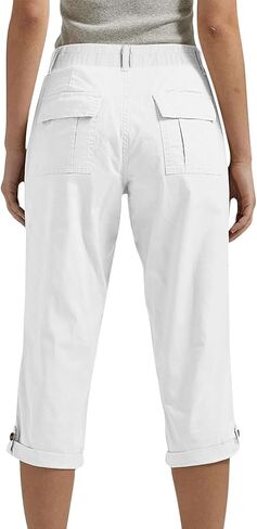 البضائع Capris للنساء الصيف عادية مستقيم الساق صغيرتي طول اقتصاص السراويل تمتد توالت هيم برمودا السراويل مع جيوب in Kuwait