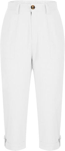 البضائع Capris للنساء الصيف عادية مستقيم الساق صغيرتي طول اقتصاص السراويل تمتد توالت هيم برمودا السراويل مع جيوب in Kuwait