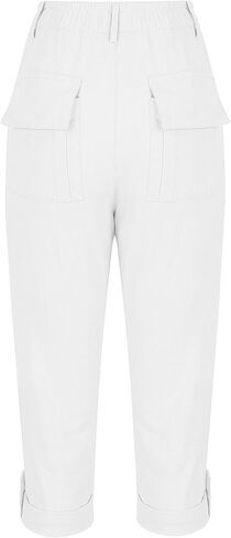 البضائع Capris للنساء الصيف عادية مستقيم الساق صغيرتي طول اقتصاص السراويل تمتد توالت هيم برمودا السراويل مع جيوب in Kuwait