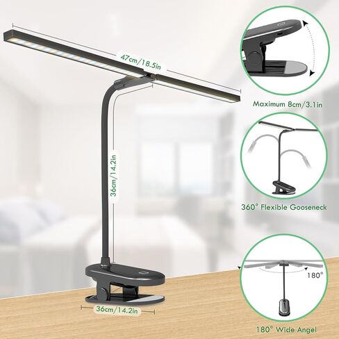 deaunbr LED ضوء القراءة مع مقطع، مصباح مكتب 48 LEDs 2600 مللي أمبير بطارية USB قابلة للشحن أضواء الكتاب ستبليس قابل للتعديل سطوع قابل للتعديل مصابيح طاولة حماية العين للسرير الأمامي، المنزل، المكتب - أسود in Saudi Arabia