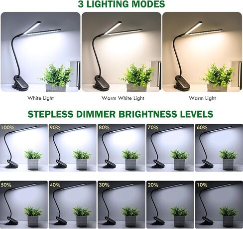 deaunbr LED ضوء القراءة مع مقطع، مصباح مكتب 48 LEDs 2600 مللي أمبير بطارية USB قابلة للشحن أضواء الكتاب ستبليس قابل للتعديل سطوع قابل للتعديل مصابيح طاولة حماية العين للسرير الأمامي، المنزل، المكتب - أسود in Saudi Arabia