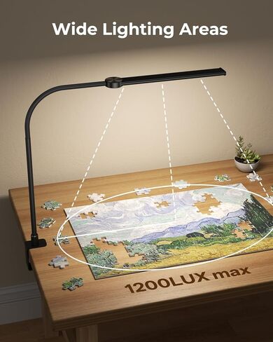 مصباح مكتب مع مشبك، مصباح مكتب LED للعناية بالعين للمكتب المنزلي مع رقبة معقوفة، مشبك على الضوء مع 3 أوضاع ألوان للعمل والقراءة والرسم in Kuwait