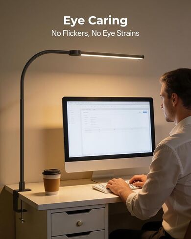 مصباح مكتب مع مشبك، مصباح مكتب LED للعناية بالعين للمكتب المنزلي مع رقبة معقوفة، مشبك على الضوء مع 3 أوضاع ألوان للعمل والقراءة والرسم in Kuwait