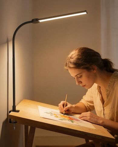 مصباح مكتب مع مشبك، مصباح مكتب LED للعناية بالعين للمكتب المنزلي مع رقبة معقوفة، مشبك على الضوء مع 3 أوضاع ألوان للعمل والقراءة والرسم in Kuwait