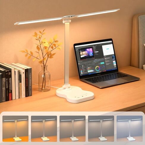 LED Desk Lamp with USB Charging Port, 5 Color Modes 10 Brightness, Dual Swing Arm Dimmable Desk Lamps for Home Office Nail Dorm (Black) in Saudi Arabia