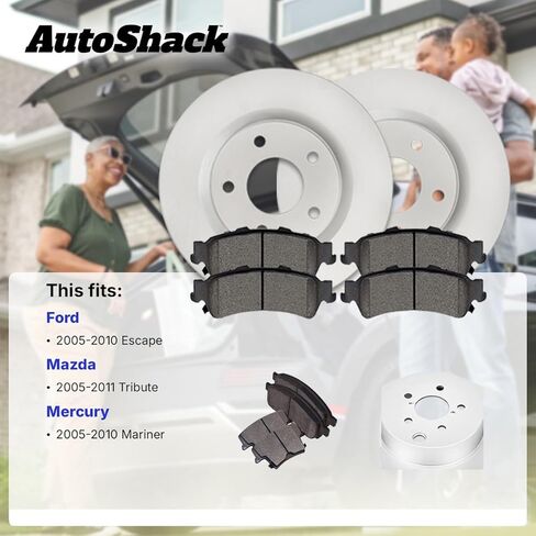 AutoShack Front Vented Coated Brake Rotors + Ceramic Pads 6-PC Brake Kit Replacement for 2005-2010 Ford Escape 2005-2010 Mercury Mariner 2008-2011 Mazda Tribute ArmorStop 11.92" (302.7 mm) in Saudi Arabia