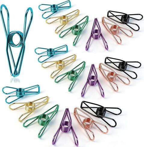 18 Pcs Metal Chip Clips, 2.8 Inch Large Bag Clips for Food, Clothespins & Paper Clip, Rustproof Chip Bag Clip with Strong Grip for Cereal, Snacks, Clothes Organization (6 Colors) in Kuwait
