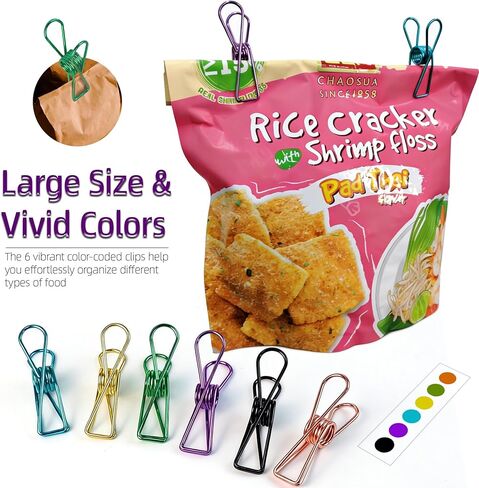 18 Pcs Metal Chip Clips, 2.8 Inch Large Bag Clips for Food, Clothespins & Paper Clip, Rustproof Chip Bag Clip with Strong Grip for Cereal, Snacks, Clothes Organization (6 Colors) in Kuwait