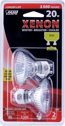 Feit Electric BPXN20MR16/GU10/2/RP Xenon 20-Watt Halogen MR16 Bulbs (2 Count Package), 3000K Warm White in Kuwait