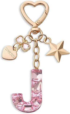 Pink Letter Keychain with Sequin - Personalized Initial, Heart & Butterfly Charm, Epoxy Resin Gift for Her, Women in Saudi Arabia