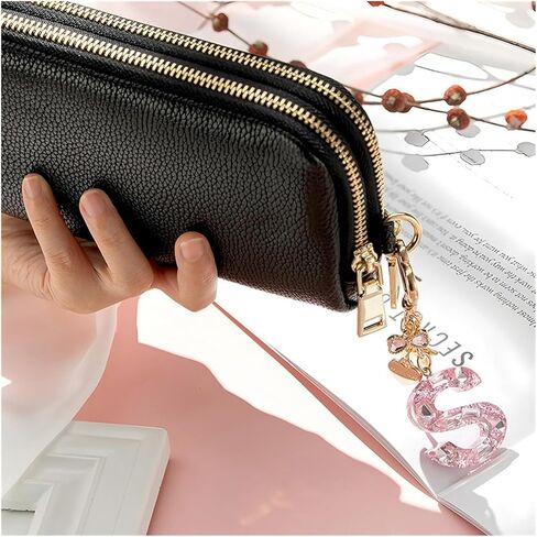 Pink Letter Keychain with Sequin - Personalized Initial, Heart & Butterfly Charm, Epoxy Resin Gift for Her, Women in Saudi Arabia