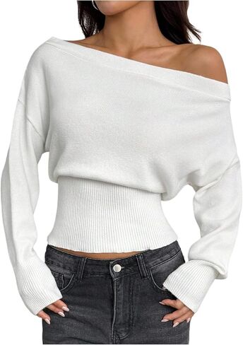 SHENHE Women's Off The Shoulder Sweater Lightweight Cinched Waist Fall Knit Sweater Pullover in Saudi Arabia