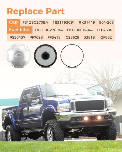 FD-4596 Fuel Filter Element and F81Z9G270BA Fuel Filter Cap Fit for Ford F250 F350 F450 F550 Super Duty and E350 E450 E550 Econoline 7.3L V8 Power Stroke in Saudi Arabia