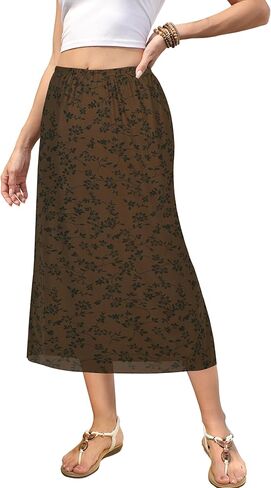 تنورة نسائية شبكية عالية الخصر من tagunop، تنورة متوسطة الطول على شكل حرف A، تنورة بوهو فلوي زهرية in Kuwait