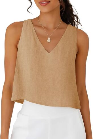 Womens Tank Tops Casual Summer Loose Sleeveless V Neck Crop Tops Lightweight Camis Shirts in Kuwait