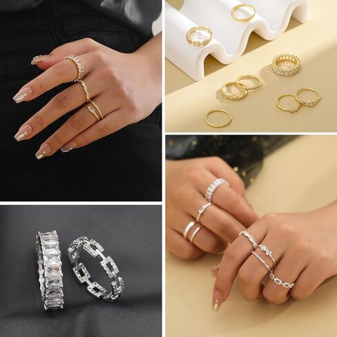 ZOERAY Gold Rings for Women Non Tarnish 14K Gold/Silver Stackable Rings Dainty Gold Plated Ring Wedding Eternity Bands Thin Simple Trendy Plain Thumb Stacking Rings Set Size 5-9 in Saudi Arabia