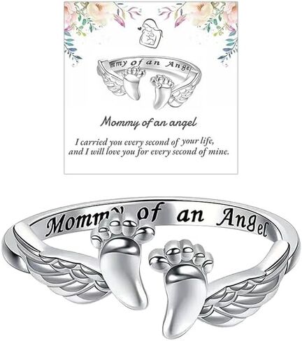 Miscarriage Gifts for Mothers Loss of Pregnancy Rings, Mommy of an Angel Wing Ring,Silver Mom Feather Rings Mother's Day Gifts in Saudi Arabia