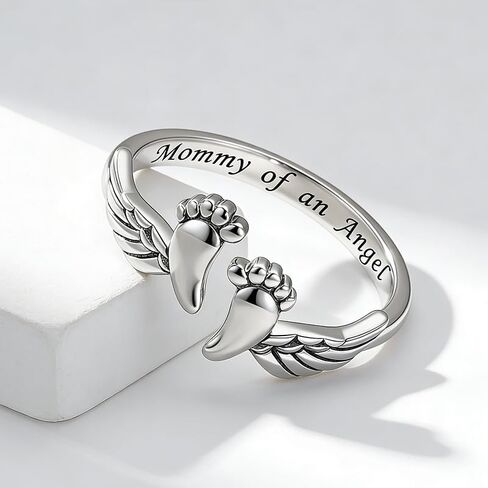 Miscarriage Gifts for Mothers Loss of Pregnancy Rings, Mommy of an Angel Wing Ring,Silver Mom Feather Rings Mother's Day Gifts in Saudi Arabia