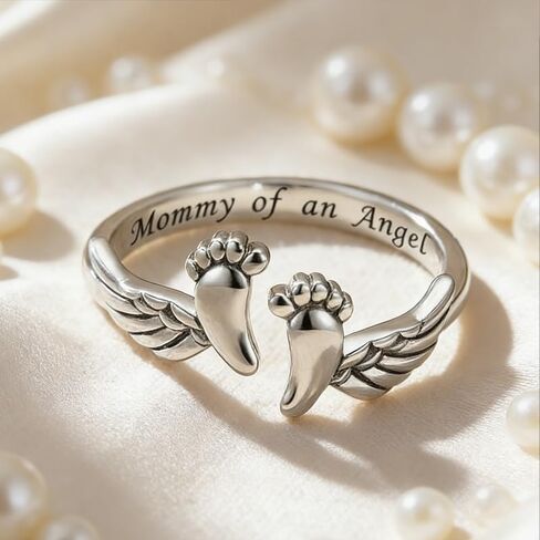 Miscarriage Gifts for Mothers Loss of Pregnancy Rings, Mommy of an Angel Wing Ring,Silver Mom Feather Rings Mother's Day Gifts in Saudi Arabia