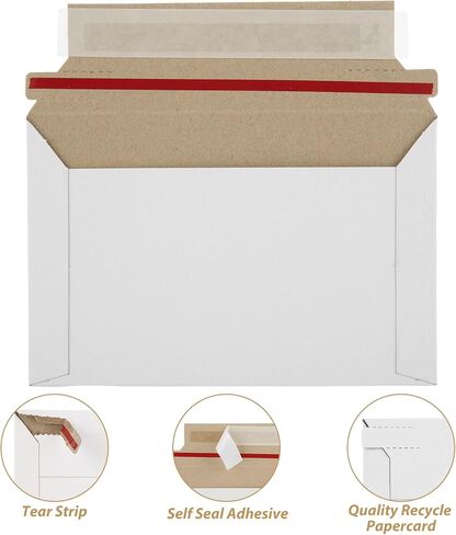 100 Pack 6.5x4.5 Inch Rigid Mailers, Self Seal Photo Document Mailer Cardboard Mailing Envelopes Stay Flat Mailers for CD, Photos, Document, Pictures, Papers, Files, White in Saudi Arabia