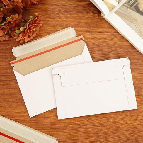 100 Pack 6.5x4.5 Inch Rigid Mailers, Self Seal Photo Document Mailer Cardboard Mailing Envelopes Stay Flat Mailers for CD, Photos, Document, Pictures, Papers, Files, White in Saudi Arabia