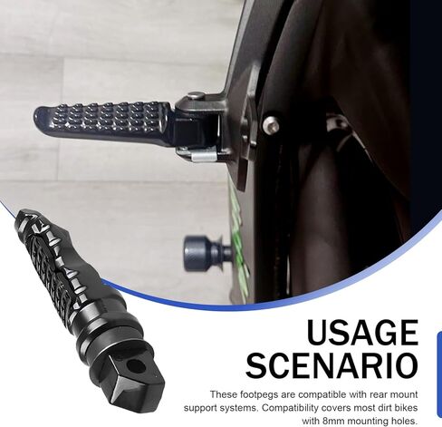 2 PCS Motorcycle Footpegs, Anti-slip Aluminum Alloy Motorcycle Rear Footrest, Universal 8mm Screw Hole Foot Pegs Modified Accessories, for Most Motorcycles (Black) in Saudi Arabia