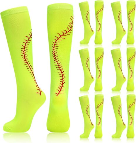 6 Pairs Softball Socks for Girls Youth Women Yellow Neon Knee High Athletic Socks for Girls Birthday Sport Gifts in Kuwait