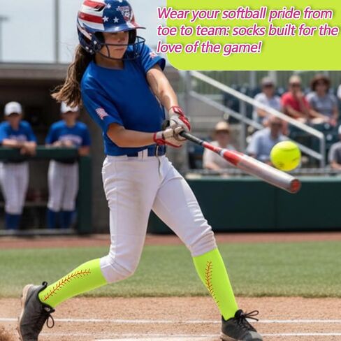 6 Pairs Softball Socks for Girls Youth Women Yellow Neon Knee High Athletic Socks for Girls Birthday Sport Gifts in Kuwait