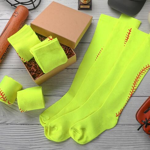 6 Pairs Softball Socks for Girls Youth Women Yellow Neon Knee High Athletic Socks for Girls Birthday Sport Gifts in Kuwait