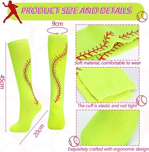 6 Pairs Softball Socks for Girls Youth Women Yellow Neon Knee High Athletic Socks for Girls Birthday Sport Gifts in Kuwait