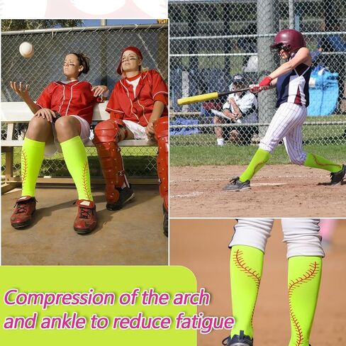6 Pairs Softball Socks for Girls Youth Women Yellow Neon Knee High Athletic Socks for Girls Birthday Sport Gifts in Kuwait
