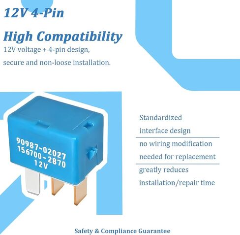 2PCS Car 4 Pin AC Relay Set, 4 Pin A/C Cooling Fan Relay Replaces 90987-02027 90080-87026, Automotive Electrical System Replacement Accessories, Compatible with RX450h ES350 SC430 in Saudi Arabia