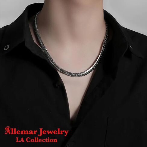 Titanium Steel Chain Necklace, Silver, 55cm, LA Collection for Men in Saudi Arabia