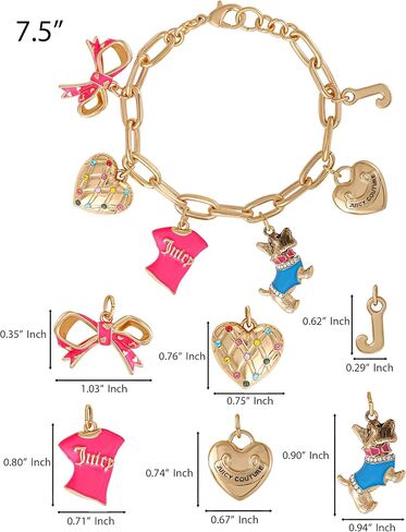 سوار Juicy Couture Scottie Dog Charm مقاس 7.5 بوصة، سوار مكتنز ذهبي اللون مع سكوتي وفيونكة وشعار وسحر على شكل قلب in Saudi Arabia